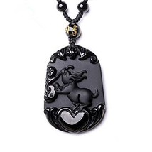 Natural Obsidian Stone Rabbit Handmade Charm Good Luck Pendant Necklace - £19.63 GBP