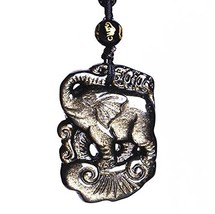 Natural Gold Obsidian Elephant Charm Bring for You Wish Good Luck Beaded Pend... - $34.03