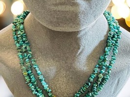 Green Malachite Chip Beaded Triple Strand 34&quot; Necklace - £26.81 GBP