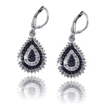 Blue and White Diamond 0.50ctw Leverback Dangle Earrings 14k Gold over 925 SS - $127.31
