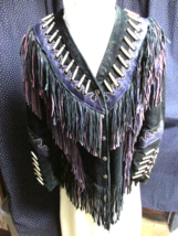 &quot;&quot;Leather Gallery - Detailed Black &amp; Purple Fringed Jacket&quot;&quot; - Size L - £78.13 GBP