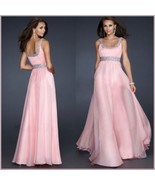  DiVA Pink Sequined Empire Waist Scoop Neck Chiffon Layered Evening Prom Gown  - £86.17 GBP
