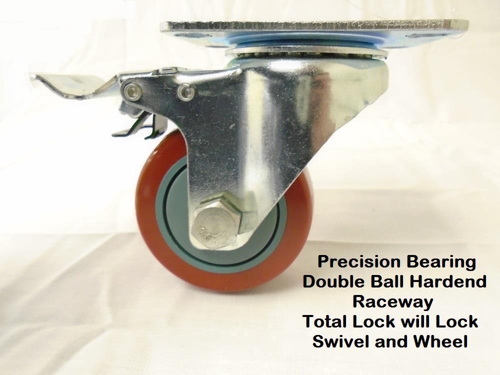 3&quot; x 1-1/4&quot; Swivel Casters Polyurethane Wheel w/ Total Lock Brake 265lb ... - $6.88