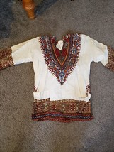 VTG RARE 1970s 80&#39;s 70&#39;s Women&#39;s Afro Arts African Top Blouse White 3/4 Sleeve S - £24.26 GBP