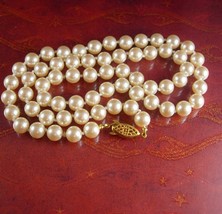 Bridal Pearl Necklace 24&quot;  9mm Vintage Single Strand Graduated Pearls Choker han - £67.93 GBP