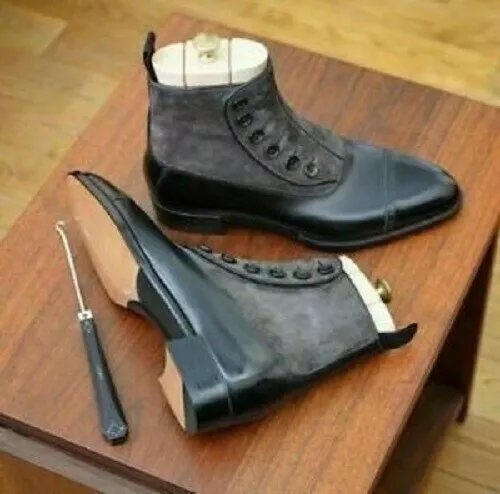 NEW Men&#39;s Handmade Formal Men Button boot Men Ankle Cap Toe Leather Boot - $179.99