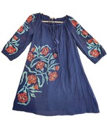 $348 Trina Turk Blue Red Embroidered Bohemian Cotton Shift Dress 8 NWOT ... - $1,849.72 MXN