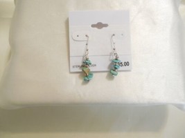 Department Store Sterling Silver Turquoise Dangle Drop Fish Hook Earring A610 - £11.25 GBP