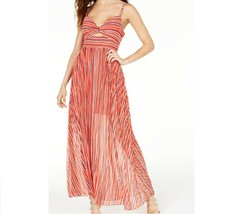 Guess Womens XS Red Scorching Stripe Print Marrah Pleated Lined Maxi Dress NWT - £33.18 GBP