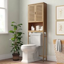 Bamboo Over-The-Toilet Storage Cabinet Bathroom Organizer with Shelf and - £78.37 GBP