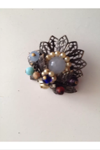 1940&#39;s vintage jewelry blue flowered brooch pin - £55.29 GBP