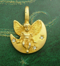 Victorian Angel Necklace pendant  12kt gold filled chain rhinestone cherub with  - £48.54 GBP