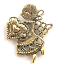 Camco Gold Tone Angel Holding Heart Cutout Wings Openwork  Religious Jew... - $221.67 MXN