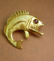 Vintage Large Fish Brooch Rhinestone Eye Big Mouth Bass Trout Women&#39;s Me... - £19.98 GBP