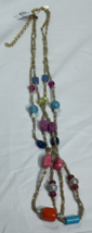 NWT Chico&#39;s Colorblock Chunky Double Strand Beaded Statement Necklace - £17.85 GBP