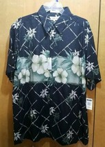 Mens Sz L Chereskin 100% Washabl Silk Hawaiian Shirt Floral Leaf Black Green NWT - £27.93 GBP