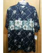 Mens Sz L Chereskin 100% Washabl Silk Hawaiian Shirt Floral Leaf Black G... - £27.49 GBP