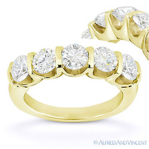 Round Moissanite 14k Yellow Gold 5-Stone U-Prong Anniversary Ring Wedding Band - £869.06 GBP+