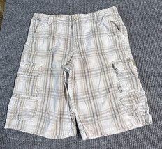 Lee Dungarees Cargo Shorts Boys 18 Husky White Brown Plaid Cotton Dressy Casual - $9.92