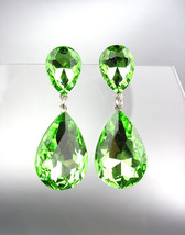 GLITZY Peridot Green Czech Crystals Bridal Queen Pageant Prom Earrings 2631  - £20.29 GBP