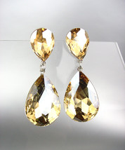 GLITZY Champagne Brown Czech Crystals Bridal Queen Pageant Prom Earrings 2631  - £17.57 GBP