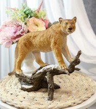 Mountain Lion Cougar Standing On Snow Capped Weathered Log Statue Wildlife Decor - £38.52 GBP