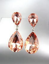 GLITZY Peach Czech Crystals Bridal Queen Pageant Prom Earrings 2631  - £17.72 GBP
