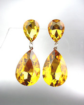 GLITZY Golden Brown Czech Crystals Bridal Queen Pageant Prom Earrings 2631  - $21.99