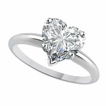 Engagement Ring 14K White Gold Plated Moissanite 2CT Heart Solitaire - £59.09 GBP