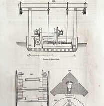 Dredging Machine Woodcut 1852 Victorian Industrial Print Engines Drawing... - $39.99