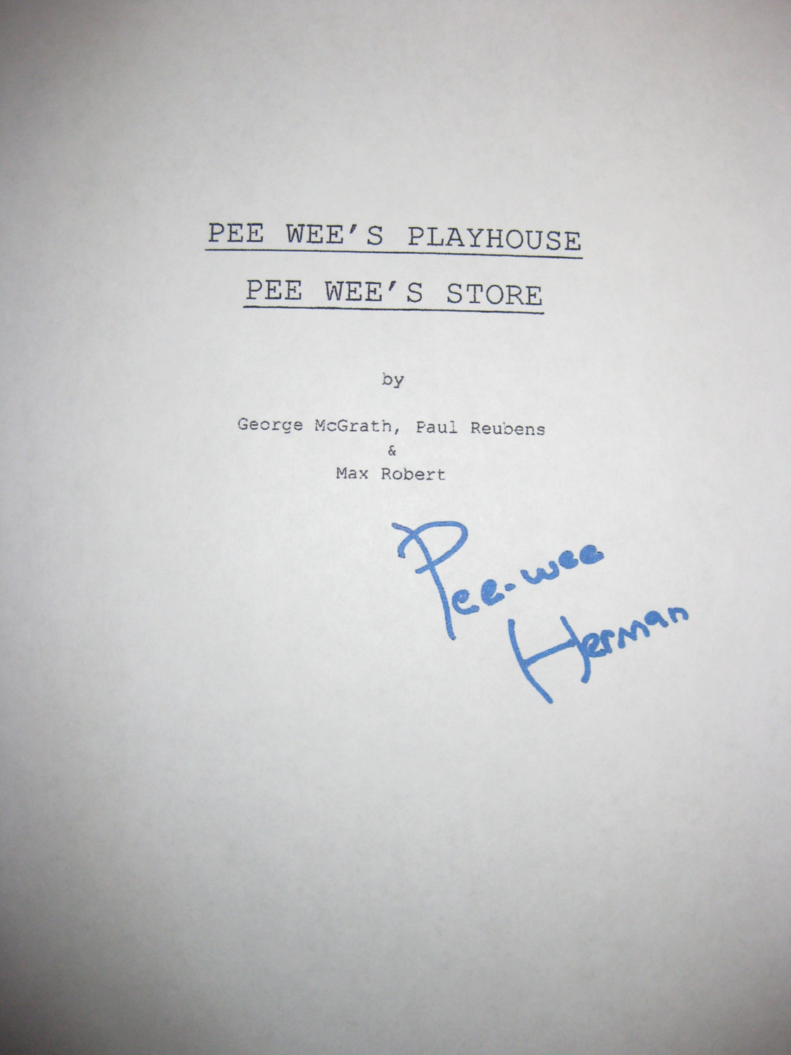 Primary image for Pee Wee's Playhouse Signed TV Script Paul Reubens Pee Wee's Store autograph scre