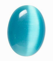 Fiber Optic Cabochon, 40x30mm, Turquoise Cat&#39;s Eye, aqua shimmer cab 30x40mm - £4.79 GBP