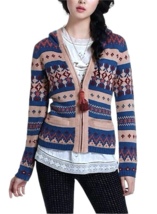 $148 Anthropologie Cardigan X Small 0 2 Fairisle Sweater Hood Tassel Fringe Zip - £58.41 GBP