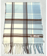 100% CASHMERE SCARF Plaid Light Blue/Cream/Brown Made in England Warm Wo... - £7.09 GBP