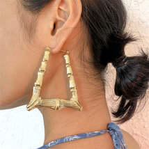 18K Gold-Plated Open Trapezium Bamboo Huggie Earrings - £11.95 GBP