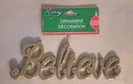 Merry Christmas Ornament Believe Sign Gold Glitter 7.5&quot; Long Plastic - £3.01 GBP