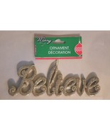 Merry Christmas Ornament Believe Sign Gold Glitter 7.5&quot; Long Plastic - £3.00 GBP