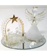 Simple Nativity Display Manger Angel Mirrored Base Small Minimalist Vintage - £11.38 GBP