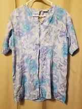 Center Aisle - Blue Floral Half Open Zip Front Blouse Size L    DC18  - £6.91 GBP