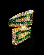 Fairy Wings Ring Green pave rhinestone Signed mystical wrap Statement Brilliant  - £60.89 GBP