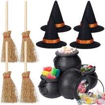 12 Pcs Halloween Mini Witch Hats Candy Cauldron Mini Broom Witch Craft Miniature - £14.22 GBP
