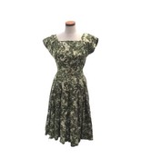 Vintage 1950s Women&#39;s Green Cream Floral Fit N Flare Party Dress Size 36... - £47.24 GBP