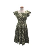 Vintage 1950s Women&#39;s Green Cream Floral Fit N Flare Party Dress Size 36... - $60.43