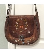 Vintage Handmade Hippy Cowhide Leather Hand Tooled Floral Purse Crossbody Bag - $173.25