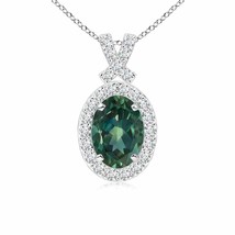 ANGARA Vintage Style Teal Montana Sapphire Pendant with Diamond Halo in 14K Gold - £1,241.17 GBP