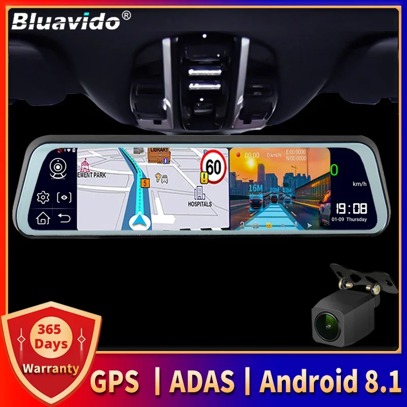 Bluavido 10&quot; 4G Android 8.1 Dashcam GPS Navigation ADAS Car Rearview Mirror - £143.22 GBP+