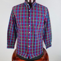 Chaps Mens Large L Easy Care Red Blue Green Plaid Button Down Collar Shirt - £15.23 GBP