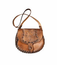 Vintage Leather Handmade Bag 70s - £36.19 GBP