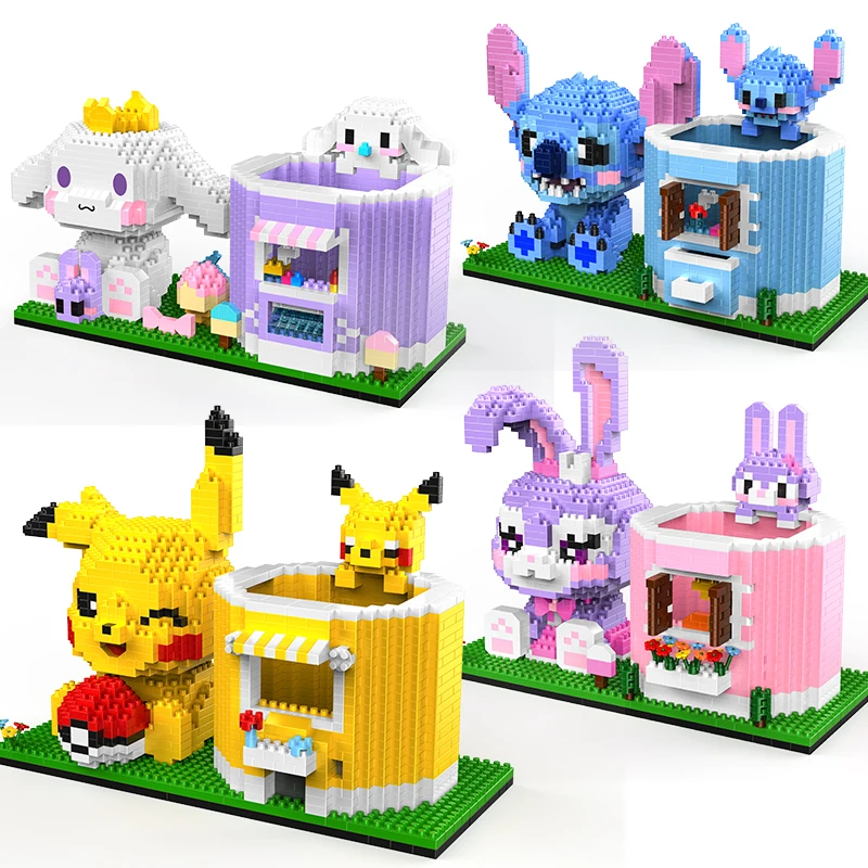 Pokemon Pikachu Cartoon Micro Building Blocks Sanrio Anime Pen Container... - £26.38 GBP+