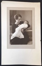 Antique Portrait Photograph Mother And Baby Sepia Tone Posed Photo c.1919 - $16.00